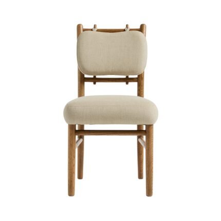 Modern Oak Dining Chair with Beige Upholstered Seat