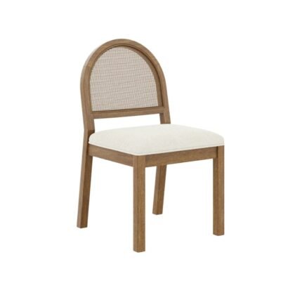 Modern Rattan Back Dining Chair with Upholstered Seat