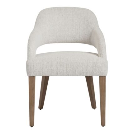 Modern Cream Upholstered Dining Chair with Wooden Legs
